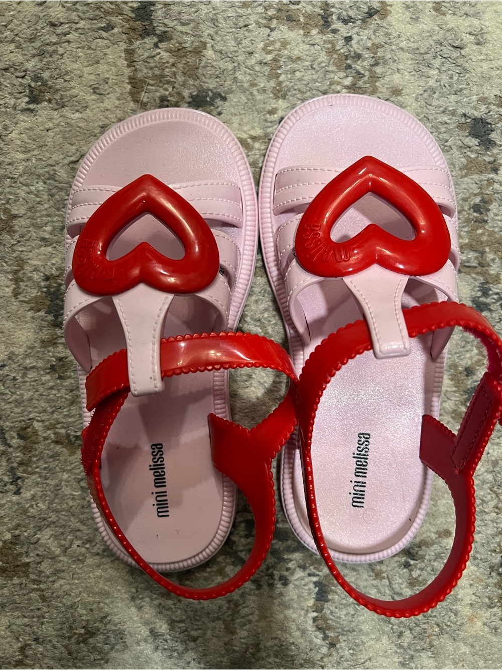 Mini Melissa Girls' Pink Sandals with Red Heart Accent; size 1